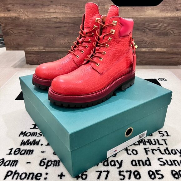 RARE Buscemi Blood Red Site Hiking Lace Up Bovine Leather Boots